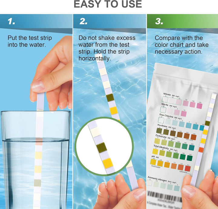 Aquarium Ammonia Test Strips 8-In-1 |25 Strips | Quick & Accurate Water Testing Test Ph, Carbonate, Alkalinity, Hardness, Chlorine, Nitrite, Etc. (K02-25)