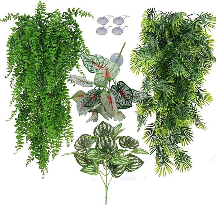 Reptile Plants for Bearded Dragon Tank Accessories, Terrarium Plant Artificial Decor for Snake Cage, Fake Plant for Leopard Gecko Habitat, Lizard Chameleon Ball Pythons (Group BN)