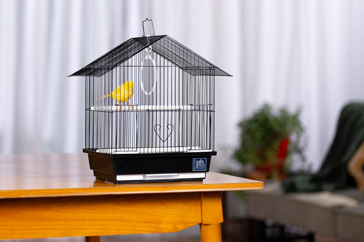 Parakeet Manor Bird Cage with Handle for Home or Travel, Black