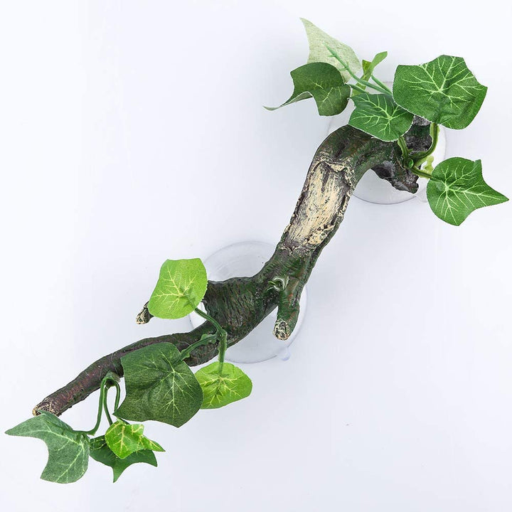 Reptile Corner Branch Terrarium Plant Decoration with Suction Cup for Amphibian Lizard Snake Climbing