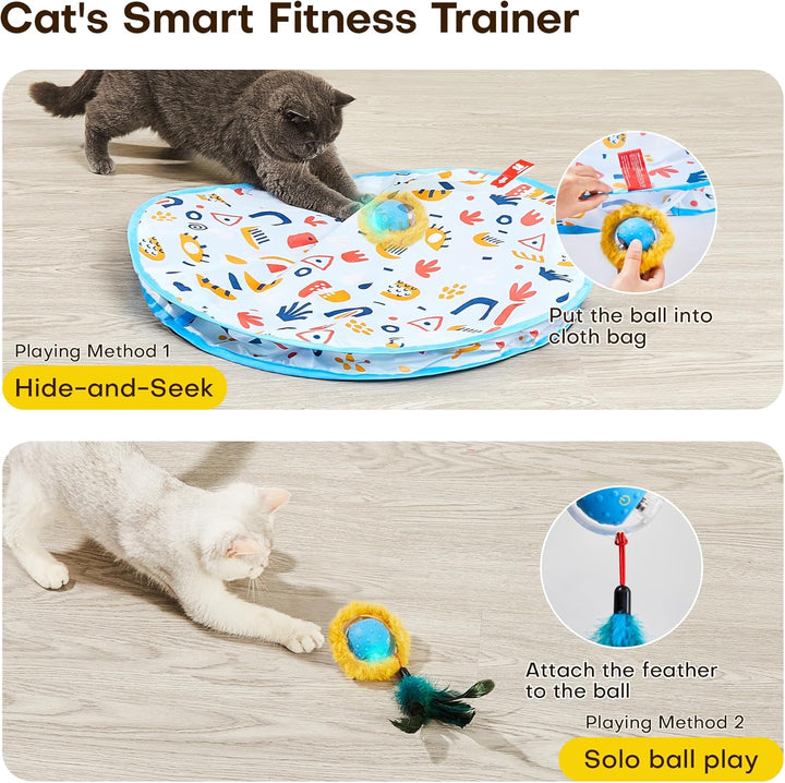 Interactive Cat Toys, Fast Moving Ball in Play Mat, Automatic Motion Activated Ball Hide and Seek for Indoor Exercise Kicker, Animal Squeaky, 28 Inch Mat