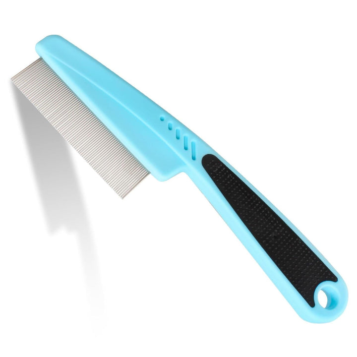 Flea Comb for Dogs and Cats - Lice Comb with Rubber Handle - Promotes Hair Growth and Removes Loose Hair, Knots, and Flakes Flea Brush for Pets (Blue)