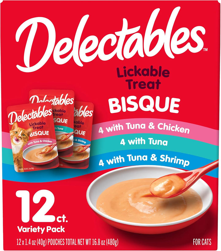 Delectables Bisque Lickable Wet Cat Treats - Chicken, Tuna & Shrimp, 12 Count