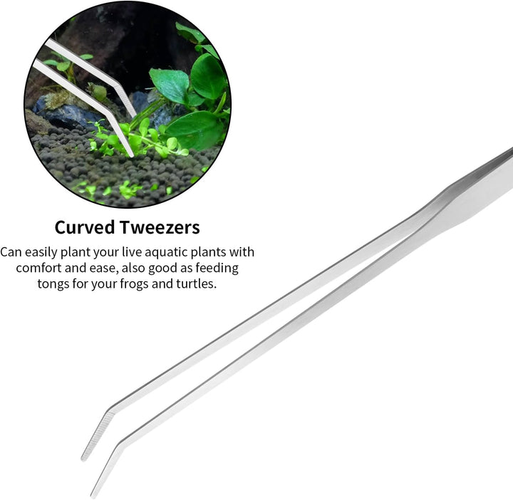 Aquascape Tools Aquarium Kit - 4PCS Terrarium Supplies Include Long Tweezers for Terrarium, Feeding Tongs, Aquarium Scissors, Algae Scraper for Fish Tank Cleaning Plant Trimming