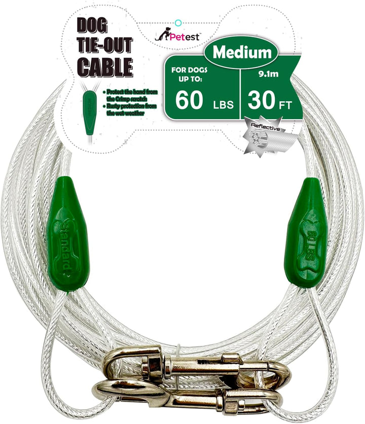 30Ft Reflective Tie-Out Cable for Heavy Dogs up to 125 Pounds