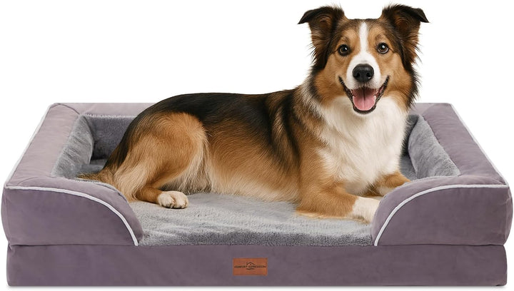 Orthopedic Dog Bed for Extra Large Dogs 42X30 Inch, Waterproof Supportive Egg Crate Foam XL Pet Bed with Removable Bolsters, Dog Couch with Washable Cover & Non-Slip Bottom, Grey