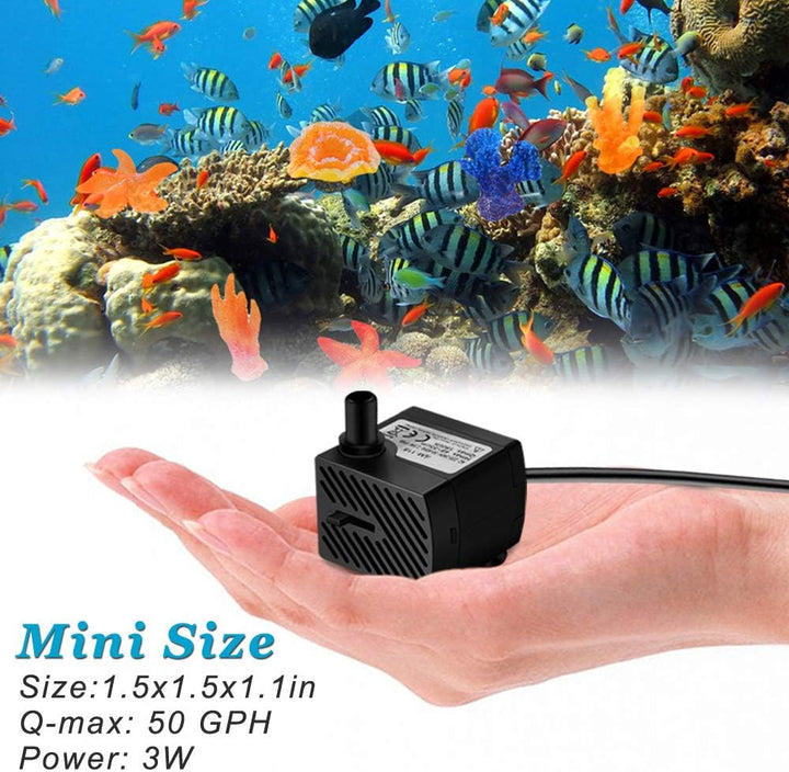 3W 50GPH Mini Submersible Water Pump, Small Fountain Pump for Pond, Aquariums, Fish Tank, Tabletop Fountain, Pet Fountain, Indoor or Outdoor Fountain