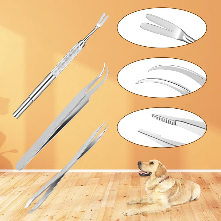 Tick Remover Tool Set - Stainless Steel Tick Remover Kit for Cats Dogs and Humans(Pack of 3)