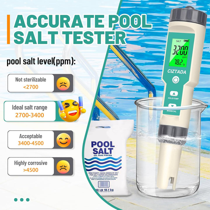 Digital Salinity Tester for Salt Water - Aquarium Salinity Meter with ATC, IP67 Waterproof, 0-200 PPT Large Range Multi-Parameter Tester for Seawater, Fish Tank, Hydroponics