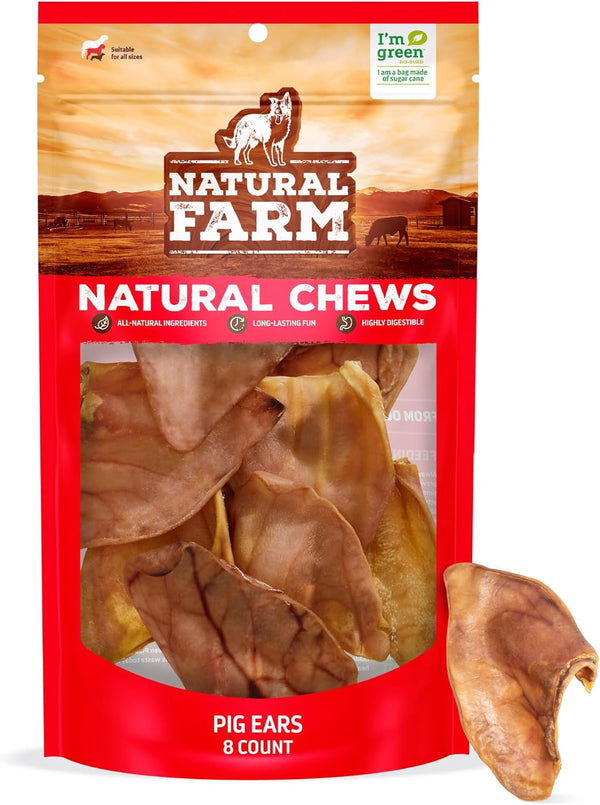 Pig Ears for Dogs (8-Count), One Ingredient: Natural Whole Pigs Ears, Air Dried, Long-Lasting & Highly Digestible Treats, Great for Puppy and Large/Medium Dogs