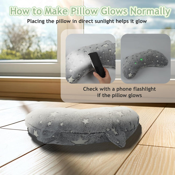 Dog Calming Pillow Glow in the Dark, Soft U-Shaped Pet Pillows for Dogs & Cats, Machine Washable, Dog Neck Pillow, Joint Relief, Better Sleep (Medium, Gray)