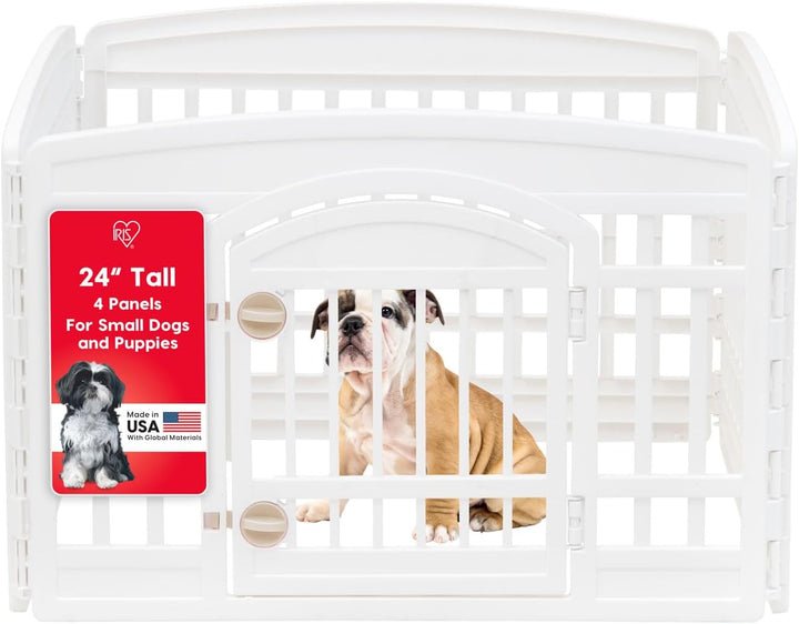 IRIS USA 24" 4-Panel Dog Playpen with Door, 35 X 35 X 24, Puppy Playpen, Dog Play Pen Indoors, Pet Fence, Puppies/Small Dogs, White