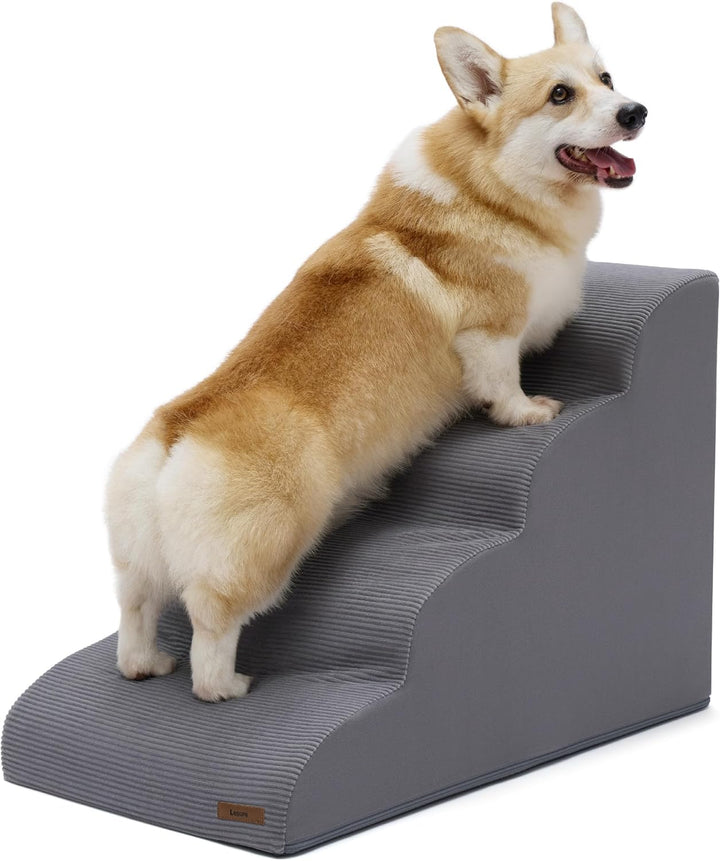 Dog Stairs for Large Dogs Pet Steps Ramp for High Bed and Couch with Certipur-Us Certified Foam with Non-Slip Bottom, Beige, 4 Steps