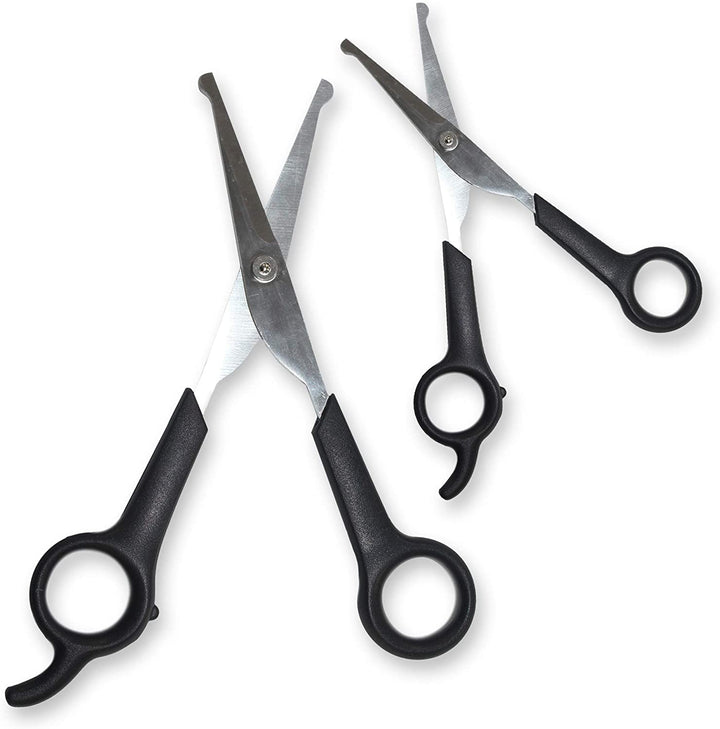 #1 Pet Grooming Scissors Body & Facial Trimmer Durable Stainless Steel Blades. Rounded Tips Shears for Long Medium Short Thick Wiry Curly Hair. Lightweight Cutter for Dogs & Cats. Set of 2