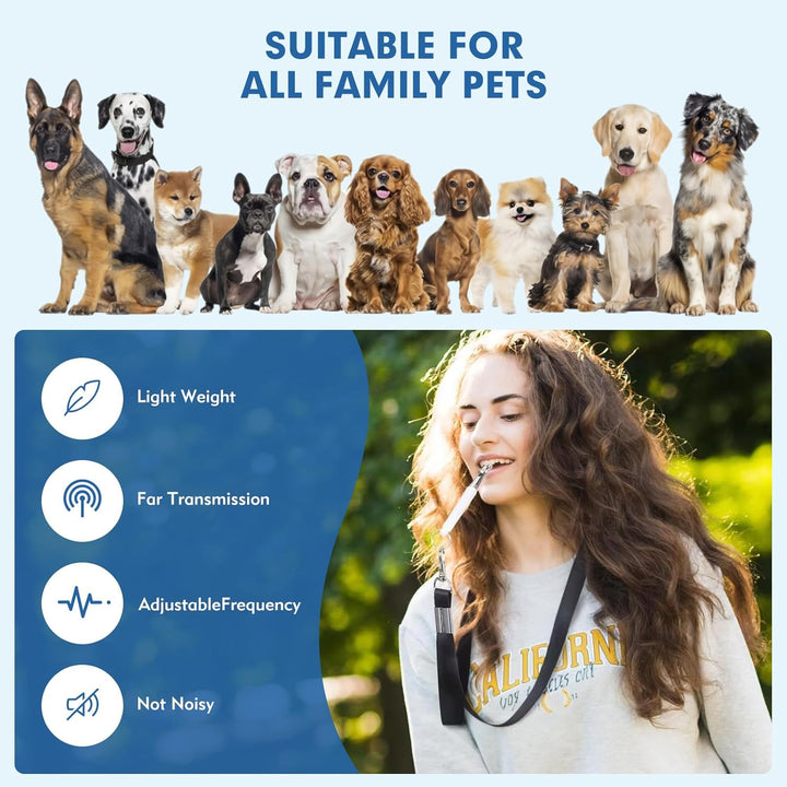 Dog Whistle, ﻿2 Pack Adjustable Frequency Silent Training Ultrasonic Dog Whistle to Stop Barking and Recall Training with Lanyard (Black and White)