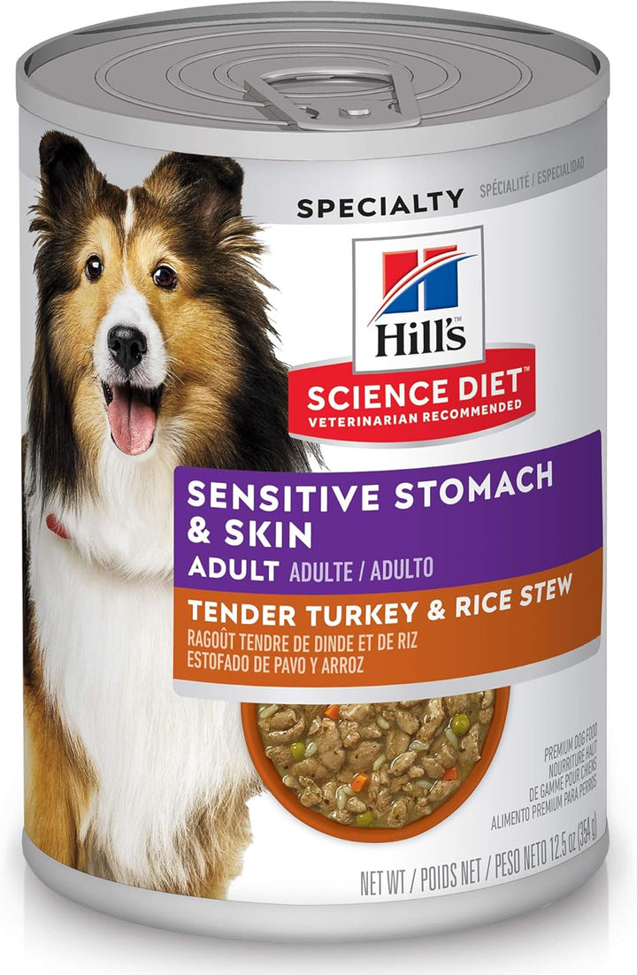 Sensitive Stomach & Skin, Adult 1-6, Stomach & Skin Sensitivity Support, Wet Dog Food, Turkey & Rice Stew, 12.5 Oz Can, Case of 12