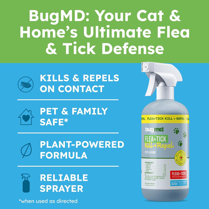 Pet Safe Flea Spray for Cats & Home | Natural Indoor Flea Killer & Tick Prevention | Plant-Based Flea Treatment for Carpet, Furniture & Cat Trees with Essential Oils