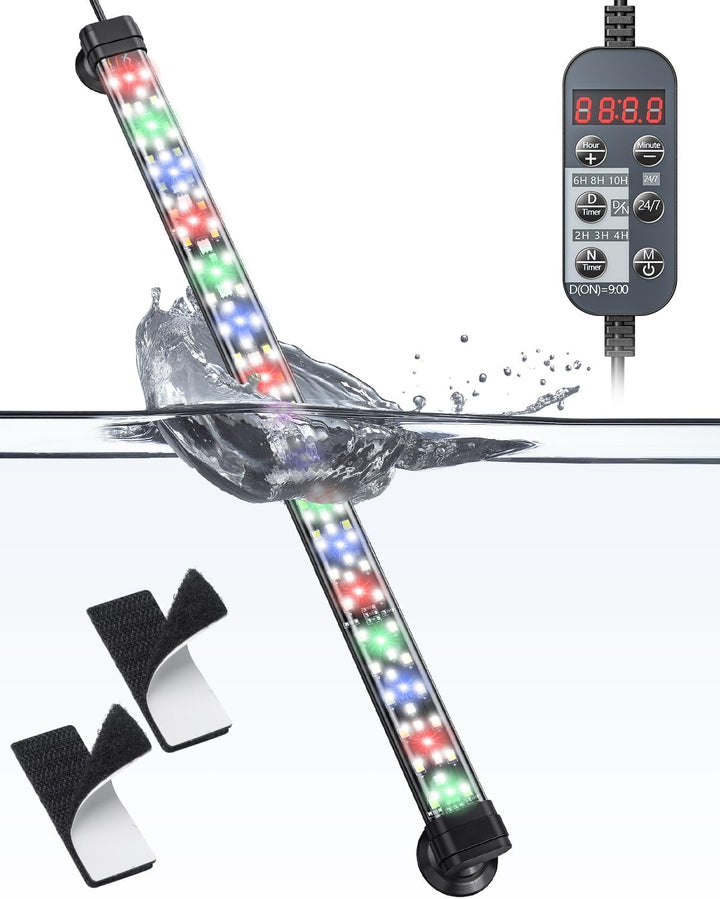 5 W Aquarium LED Light 8 Inch 24/7 Fish Tank Light with Full Spectrum Brilliant White Blue Red Green Lights Multi-Colored Leds with D/N Mode Single Color Effects Timer and Adjustable Brightness