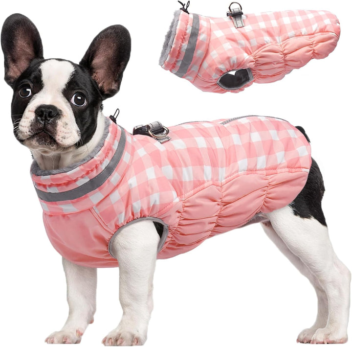 Dog Coat for Small Dogs,Waterproof Dog Winter Jacket with Harness Built in Puppy Cold Weather Coats Reflective Pet Vest with Zipper Warm Fleece Dogs Snowsuit Windproof Pink S