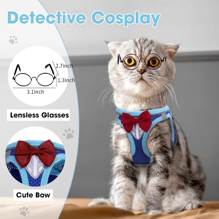 Cat Vest Harness and Leash Set for Walking Escape Proof, Adjustable Kitten Harness Breathable Mesh with Reflective Strips Harness for Kitty Puppy Bunny (Blue, XS)
