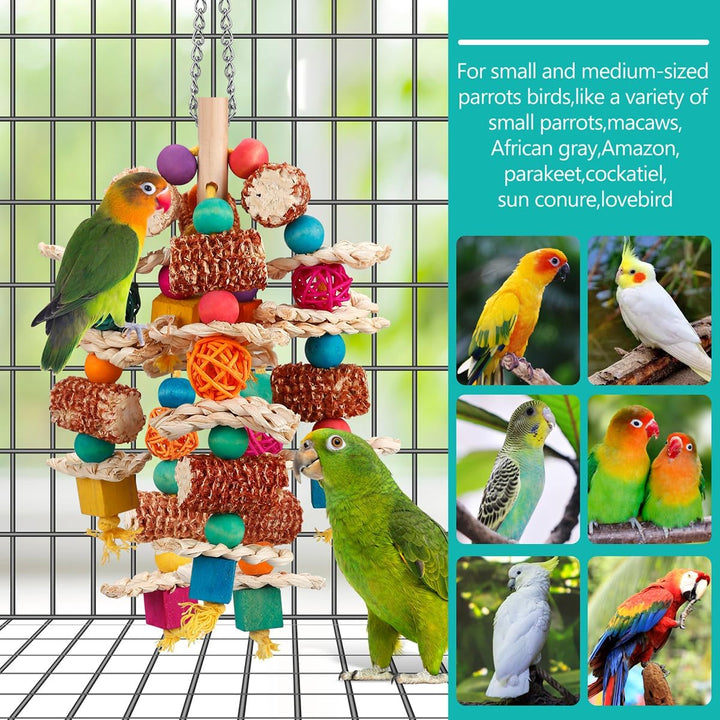 Parrot Toys Bird Toys Natural Corn Cob Bird Chew Toys for Small and Medium-Sized Macaws,African Grey,Cockatoos,Amazon Parrots,Parakeet,Cockatiel,Sun Conure, Lovebird with Wooden Blocks