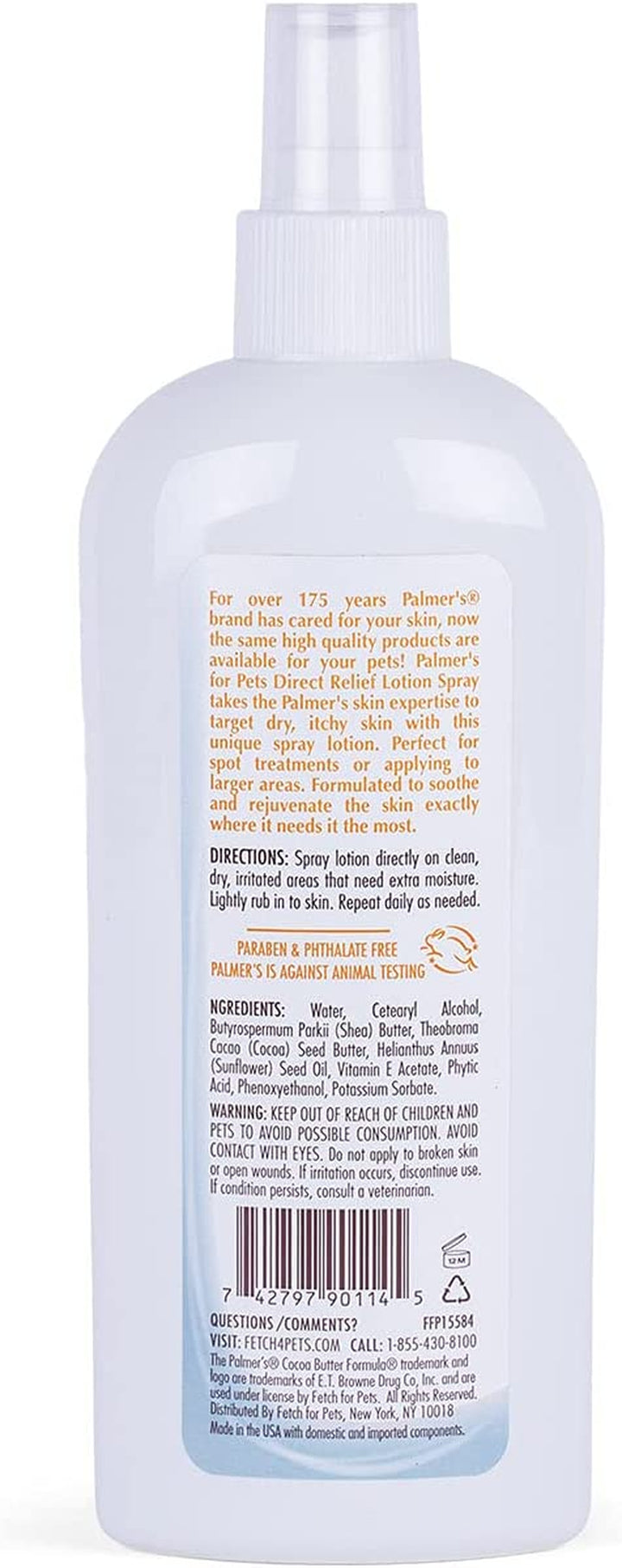 for Pets Cocoa Butter Formula Direct Relief Lotion Spray for Dogs with Vitamin E | Fragrance Free Dog Lotion for Dry Itchy Skin Spray on Lotion for Dogs - 8 Oz (FF15584)
