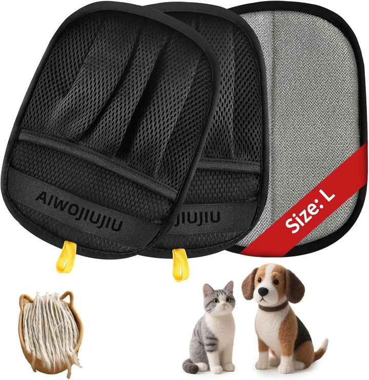 2 PCS Pet Hair Removal Glove for Cats & Dogs, Newly Pro Five-Finger Electrostatic Pet Hair Remover Gloves, Magic Brush Pet Hair Removal Tool (Black, L)