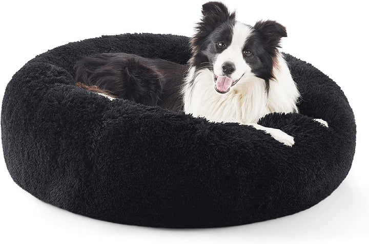 Calming Dog Bed Medium Size Dog - Donut Washable Medium Pet Bed, 30 Inches Anti-Slip round Fluffy Plush Faux Fur Cat Bed, Fits up to 45 Lbs Pets, Camel