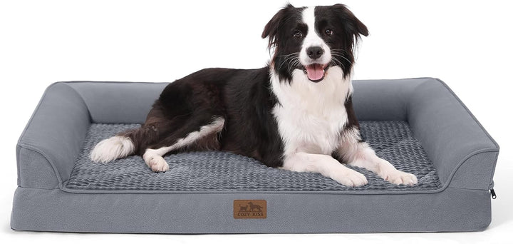 Orthopedic Dog Bed for Large Dog, XL Pet Couch for Extra Large Dog, Big Supportive Foam Bolster Sofa with Waterproof Lining Cover, Anti-Slip, Comfort, Washable, 42X30X7.5 In, U-Shaped, Grey