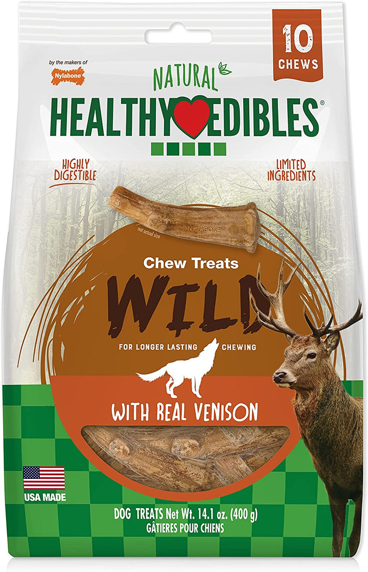 Healthy Edibles WILD Natural Dog Chew Treats for Large Dogs, Long Lasting Dog Healthy Chew Antler Bone Made in USA, Venison Flavor, for Dogs up to 50 Lbs. (2 Count)