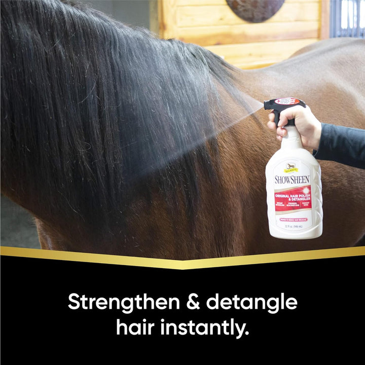 Showsheen Hair Polish & Detangler 32Oz Spray Bottle, Horse and Dog Coat, Mane and Tail, Instant Detangling & Reduces Hair Breakage for Healthy Grooming & Radiant Shine