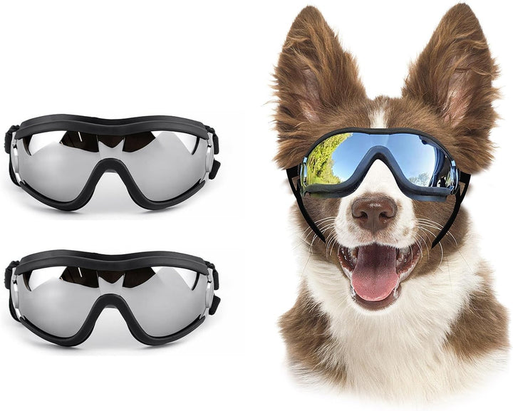 Dog Goggles Dog Sunglasses for Medium to Large Breed Anti-Uv Eye Protection with Adjustable Straps- Silver