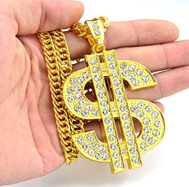 Gold Chain Dog Collar Adjustable Cuban Link Dog Necklace with Crystal Dollar Sign Pendant Cute Fashion Pet Jewelry Chain Puppy Cat Costume Outfits Accessories with Extender Chain