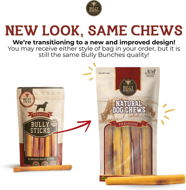 Premium 6 Inch Standard Odor-Free Bully Sticks for Small to Medium Dogs & Puppies - Long Lasting Chews for Oral Care - All Natural, 100% Beef Dog Treats, Rawhide Free (5 Pack)