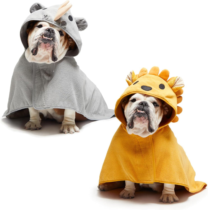 Dog Bathrobe Fast Drying with Hook and Loop Closure & Wrap Tie Snuggle, Cute Dogs Clothes, Easy to Clean, Machine Washable, Dog Coats and Tumble Dry Low - Lion, Small