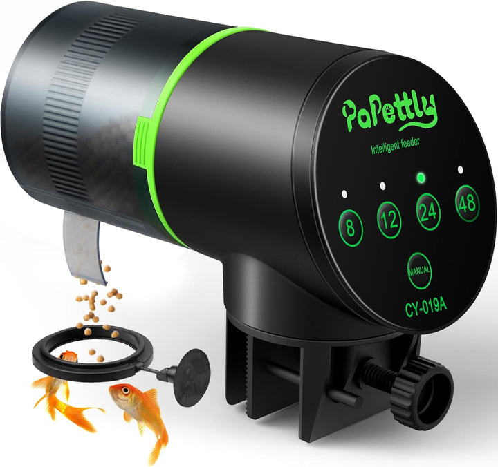 Automatic Fish Feeder for Aquarium, Auto Fish Food Dispenser with Timer and Feeding Ring, Moisture-Proof, Smart Fish Tank Vacation Feeder with 2 AAA Batteries
