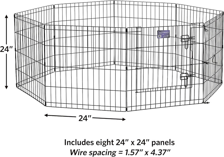 Folding Metal Puppy/Dog Exercise Pen, Indoor/Outdoor Playpen with Secure Door, Provides 16 Sq Feet of Play Space, 24-Inches Tall, Black E-Coated