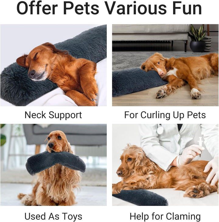 25" Dog Pillow for Large & Medium Dogs, Soft Faux Fur Calming Pet Pillow for Anxiety Relief, Machine Washable, Plush Pet Toy (Dark Grey, 25"X8"X4")