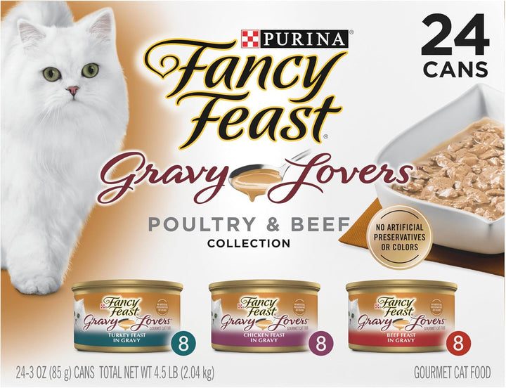 Purina  Gravy Lovers Poultry and Beef Grilled Gourmet Wet Cat Food Variety Pack - (Pack of 30) 3 Oz. Cans