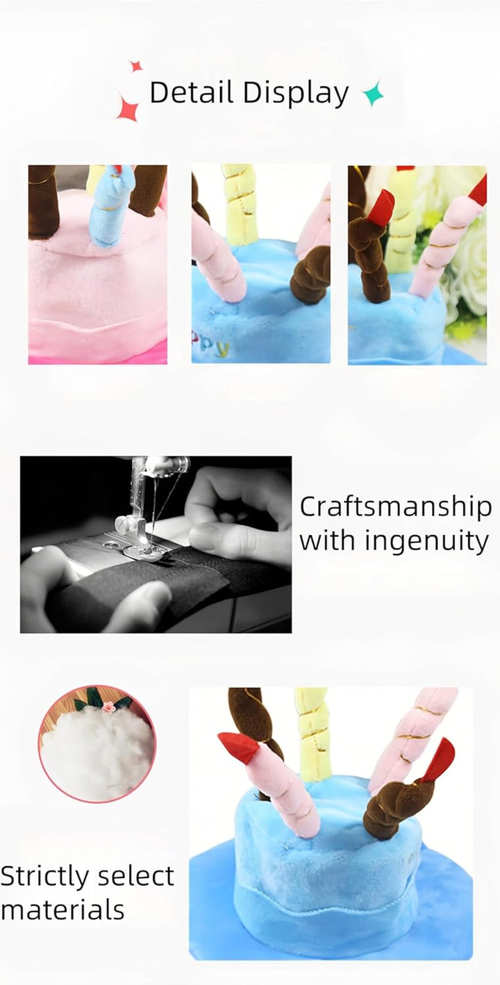 Cute Pet Party Hat for Dogs&Cats - Soft Fluffy Birthday Cap with 5 Color Candles (Blue), Adjustable Strap for Halloween,Costume&Photo Shoots,Fits Small to Large Pets,Washable&Comfortable ﻿ (Blue)