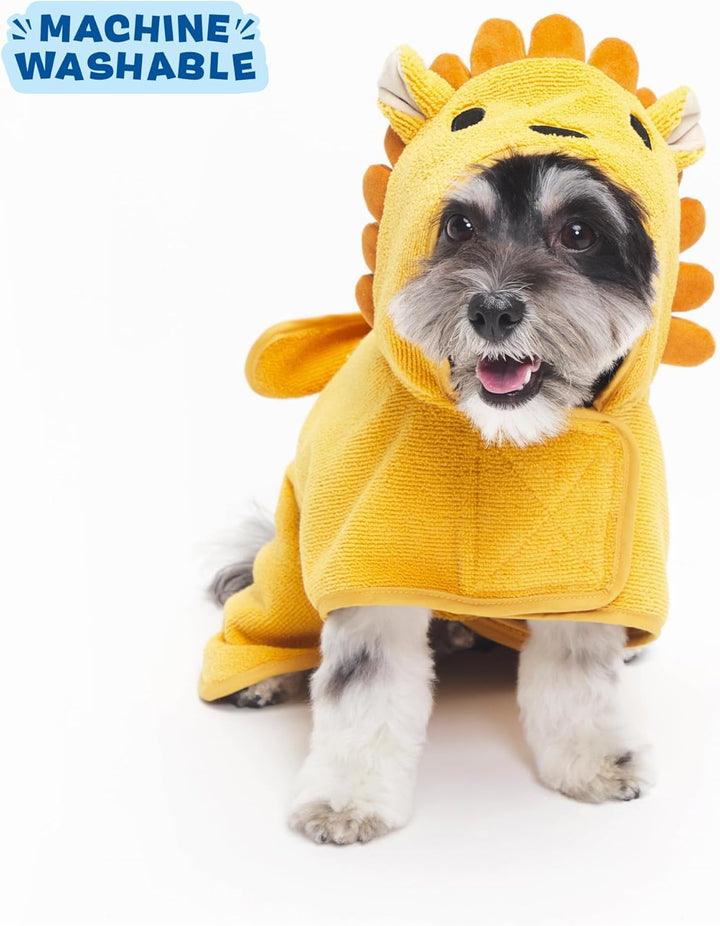 Dog Bathrobe Fast Drying with Hook and Loop Closure & Wrap Tie Snuggle, Cute Dogs Clothes, Easy to Clean, Machine Washable, Dog Coats and Tumble Dry Low - Lion, Small