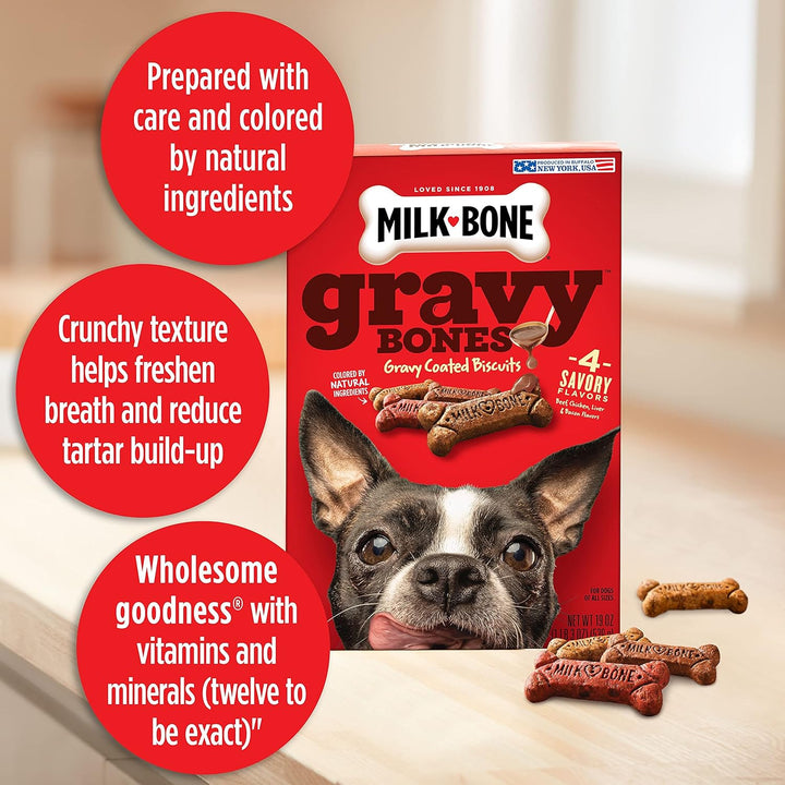Gravy Bones Dog Treats with 4 Savory Meat Flavors Coated in Gravy, 7 Pound
