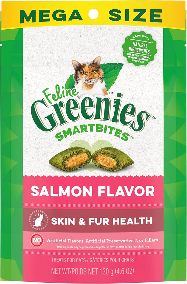 Feline Smartbites Skin & Fur Health Crunchy and Soft Cat Treats, Salmon Flavor, 4.6 Oz. Pack