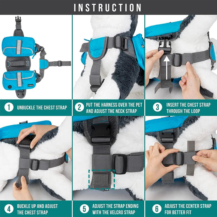 Dog Backpack for Medium Large Dogs, Dog Saddle Bag for Dogs to Wear, Harness Saddlebag with Reflective Safety Side Pockets for Hiking, Camping, Vest Dog Pack for Travel (Green, Medium)