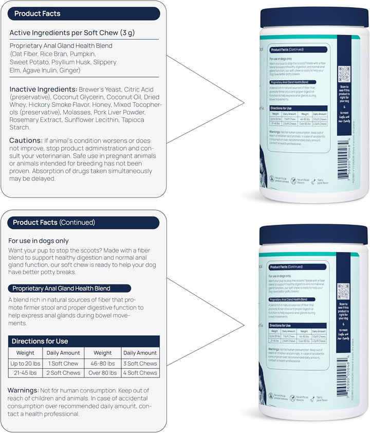 Anal Gland Support for Dogs – Vet-Formulated No Scoot Chews with Pumpkin, Ginger, Agave Inulin & Probiotics – Supports Scooting, Stool Quality & Digestive Health, 60 Soft Chews
