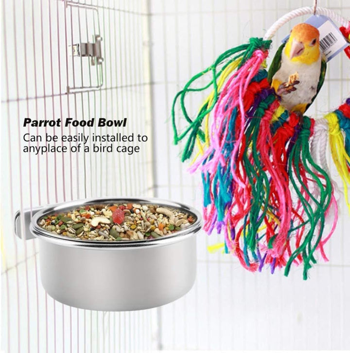 Parrot Feeding Cups Birds Food Dish Stainless Steel Parrot Feeders Water Cage Bowls with Clamp Holder for Cockatiel Conure Budgies Parakeet Parrot Macaw Small Animal Chinchilla Pack of 2
