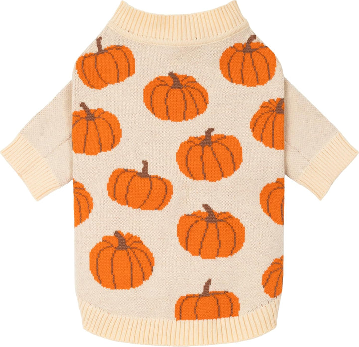Pumpkin Dog Sweater, Thanksgiving Outfit for Small Dogs Boy Girl, Pet Outfit, Orange, Beige, Medium