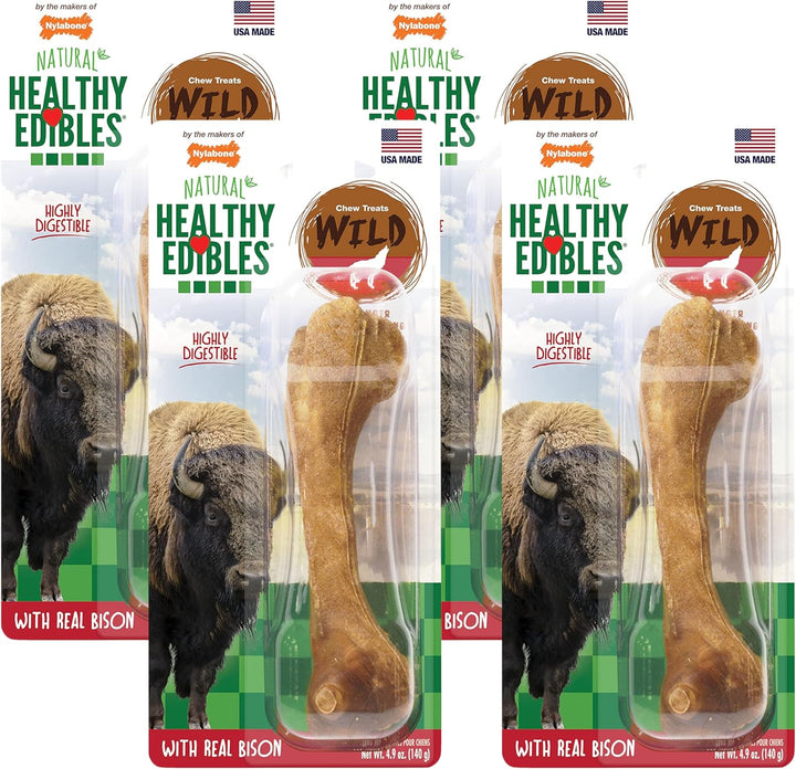 Healthy Edibles WILD Natural Long-Lasting Bison Flavor Bone Chew Treats for Dogs, Medium (2 Count)