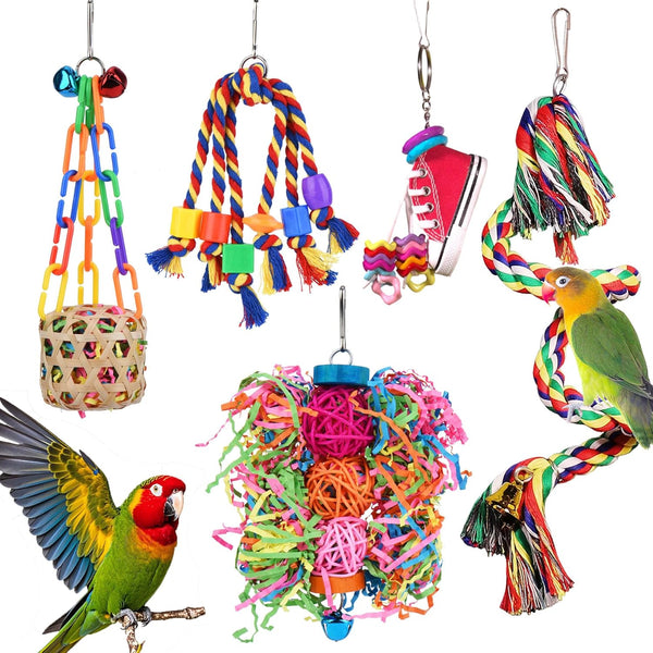 Bird Toys for Parakeet， Parrot Conure Chewing Shredding Foraging Toys with Rope Perch, Bird Cage Accessories for Cockatiel Budgies Lovebird