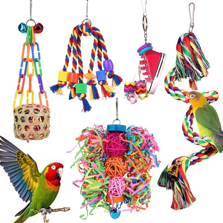 Bird Toys for Parakeet， Parrot Conure Chewing Shredding Foraging Toys with Rope Perch, Bird Cage Accessories for Cockatiel Budgies Lovebird